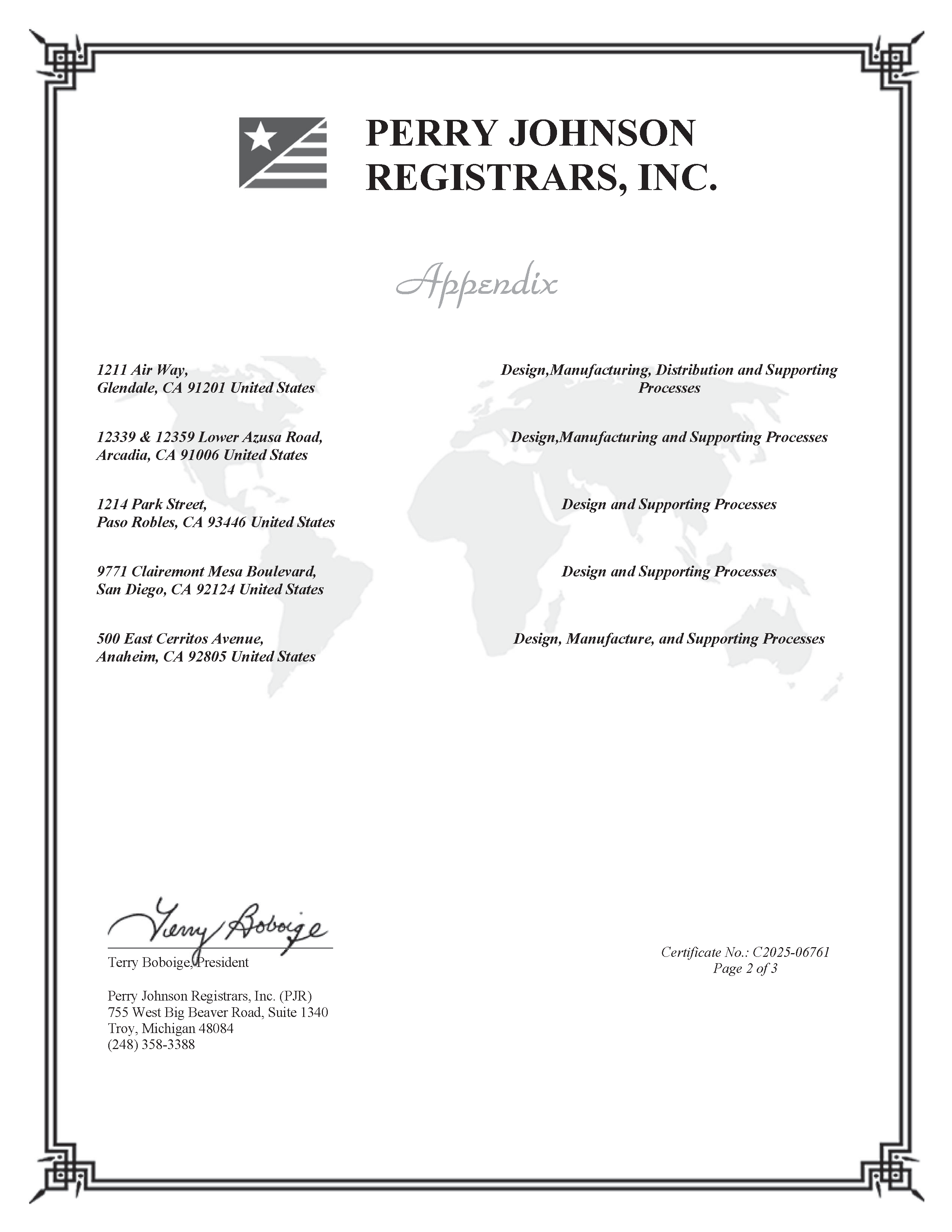 ISO 9001:2015 and AS9100D Certificate - Appendix