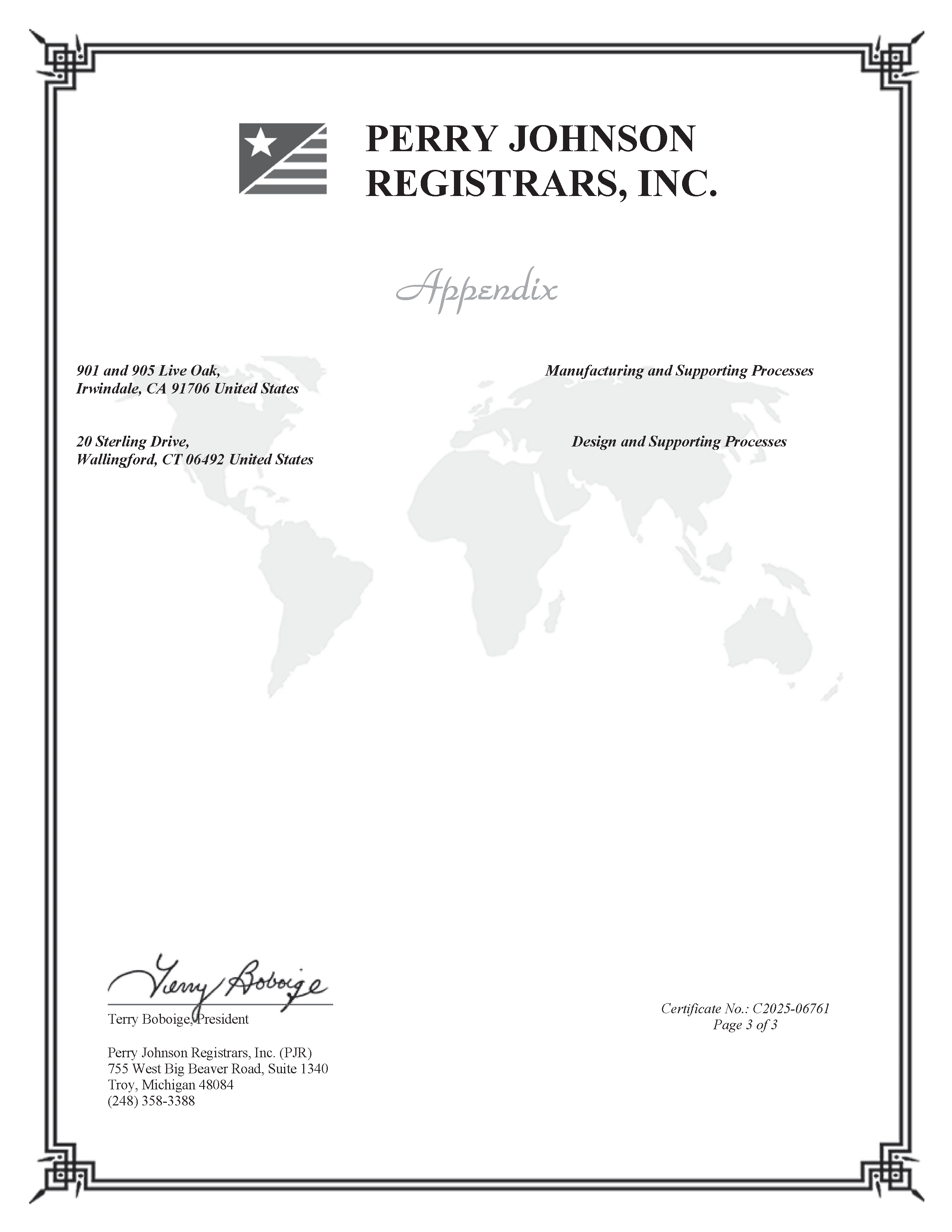 ISO 9001:2015 and AS9100D Certificate - Appendix