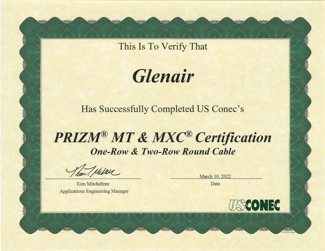 Glenair MXC Qualification Certificate