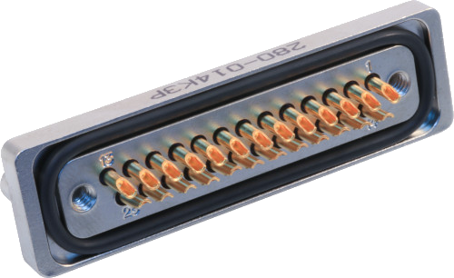 Glass-Sealed D-Sub Pin Connector, Front Panel Mount – Rear Fasten, O-Ring Sealed, 280-014