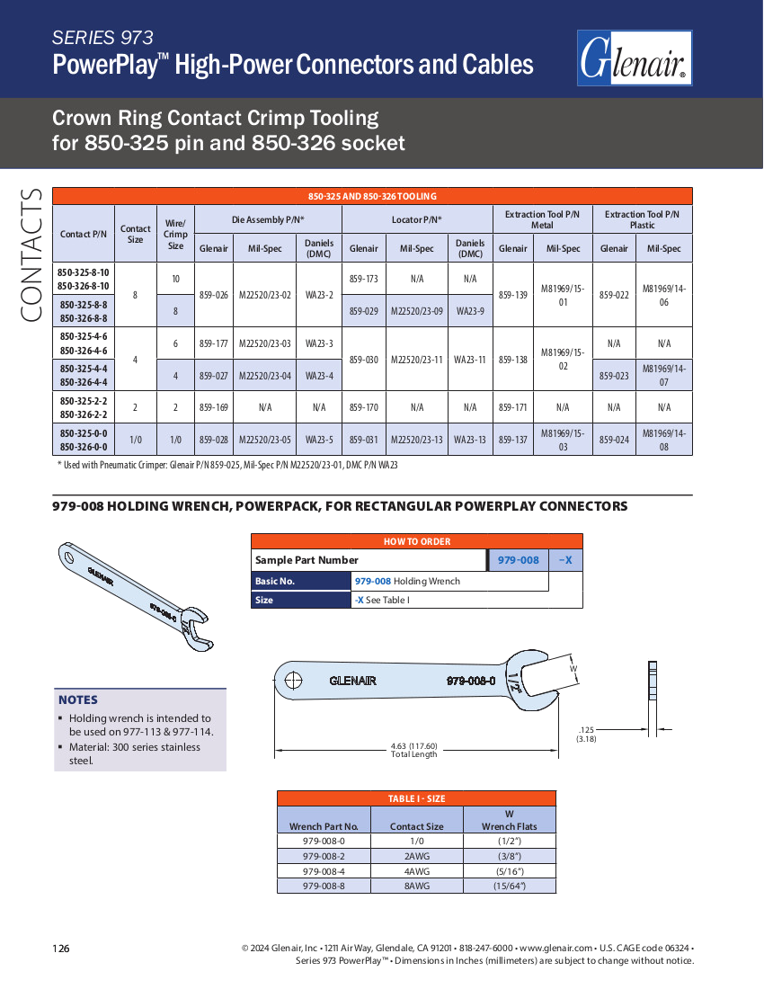 Crown Ring Contact Crimp Tooling for 850-325 Pin and 850-326 Socket