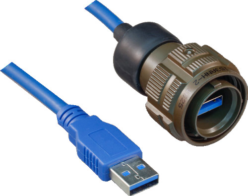 Glenair SuperSeal™ USB 3.0 / USB 2.0 Cable Jumpers, with SuperNine® Connectors to Standard USB Type A Plug, 2330-0445
