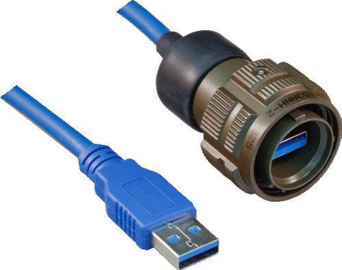 Glenair SuperSeal™ USB 3.0 / USB 2.0 Plug Cable Jumper, with Active Repeater, 2330-0450